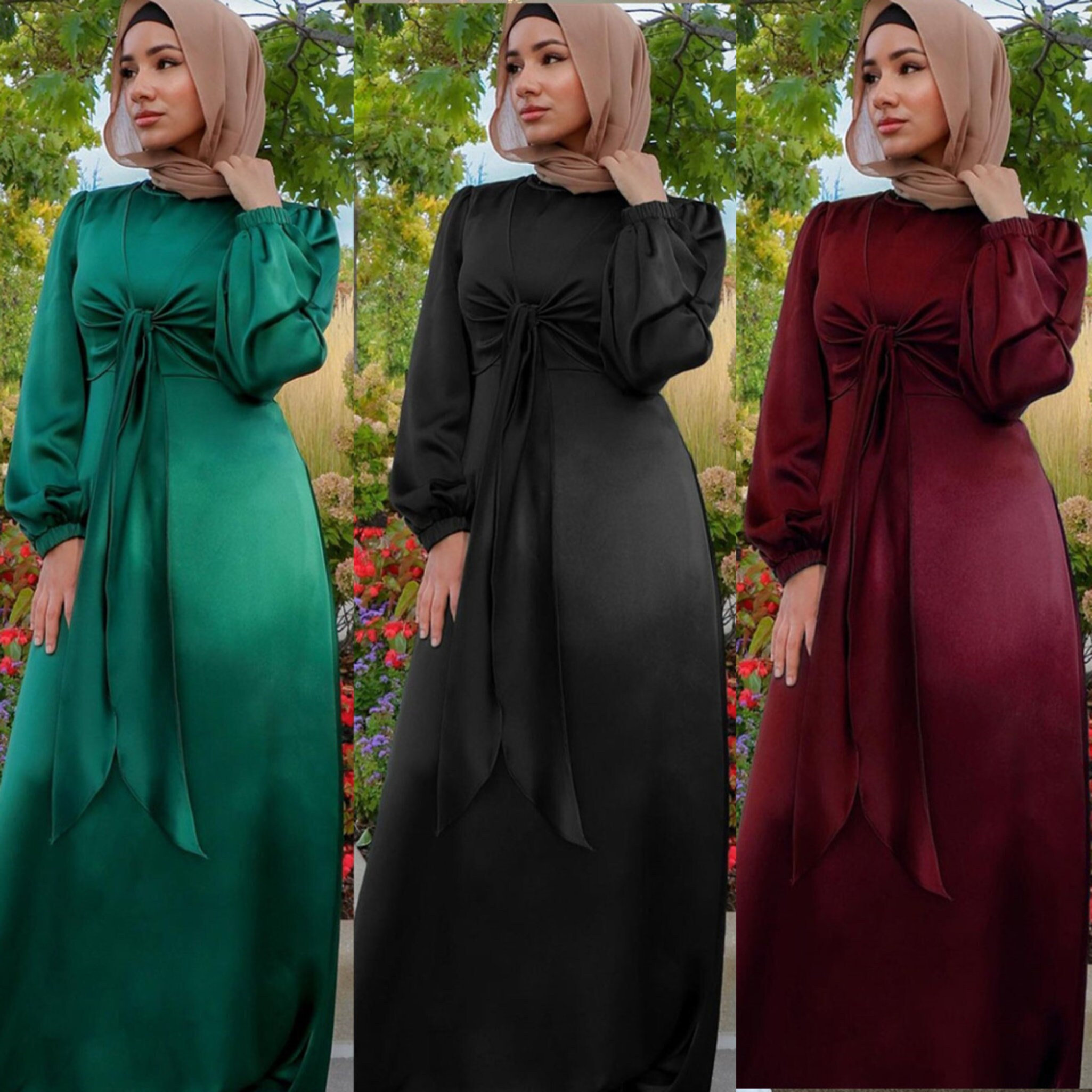 Muslim Women's Satin Kaftan Abaya Dress - Y2K Islamic Fashion