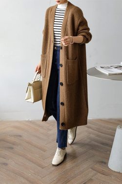 Neutral OverSized Knitted Cardigan - Y2K Fashion Casual Sweater