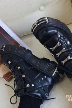 New Rock Gothic Platform Black Boots - Y2K Punk Aesthetic