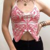 Pink Butterfly Sleeveless Cropped Tank Top - Y2K Fashion