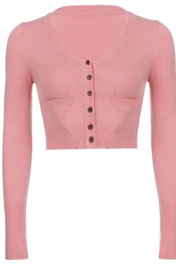 Pink Button Up Cardigan - Y2K Streetwear Aesthetic