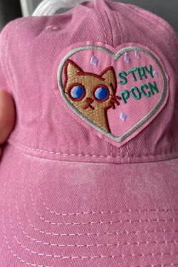 Pink Cat Baseball Cap - Y2K Grunge Gothic Lolita Style