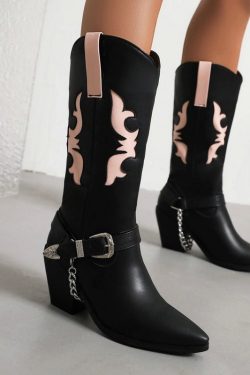 Pink Embroidered Cowgirl Boots Vintage Knee High Western Boots