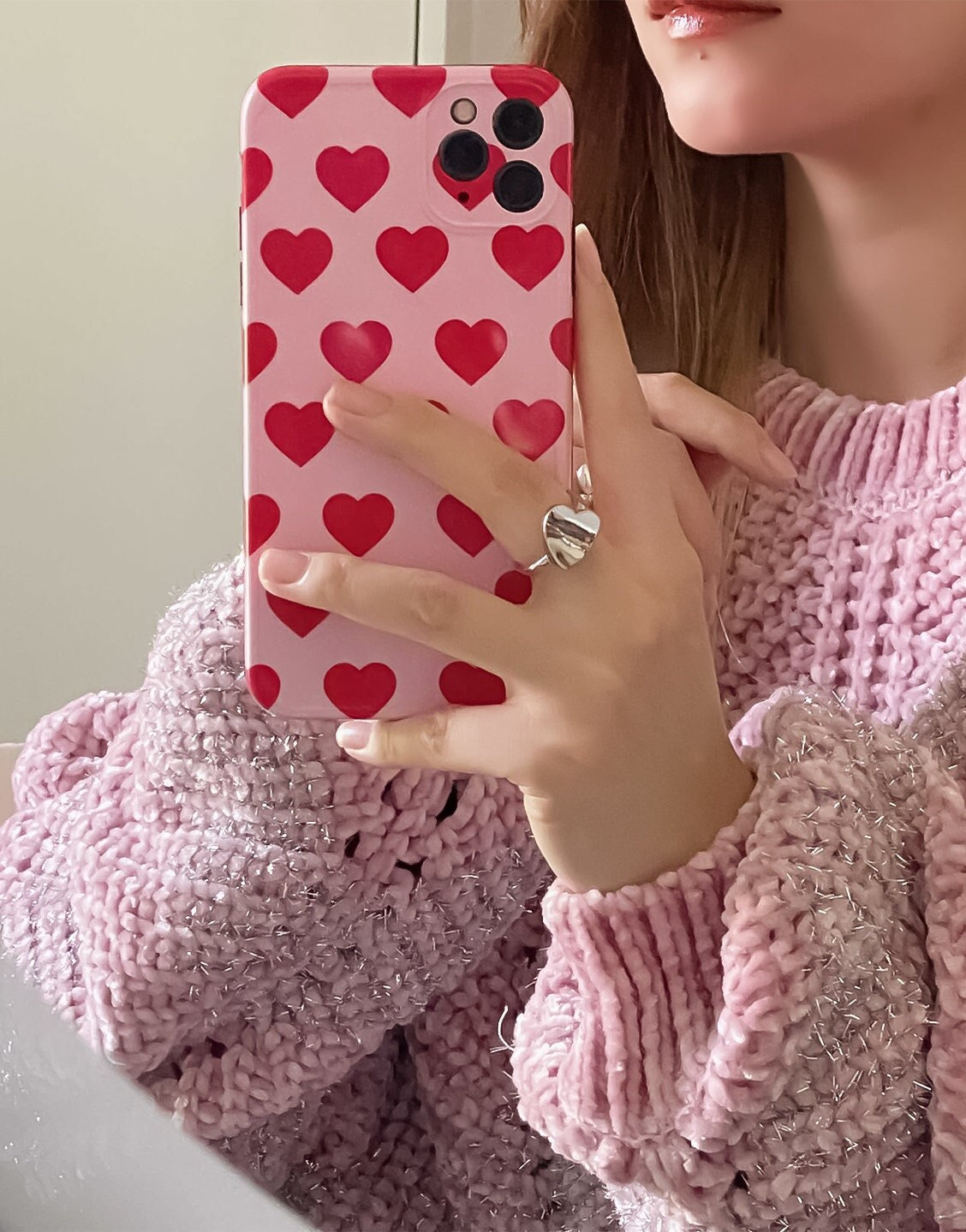 Pink Heart Print iPhone Case - Y2K Clothing Fashion
