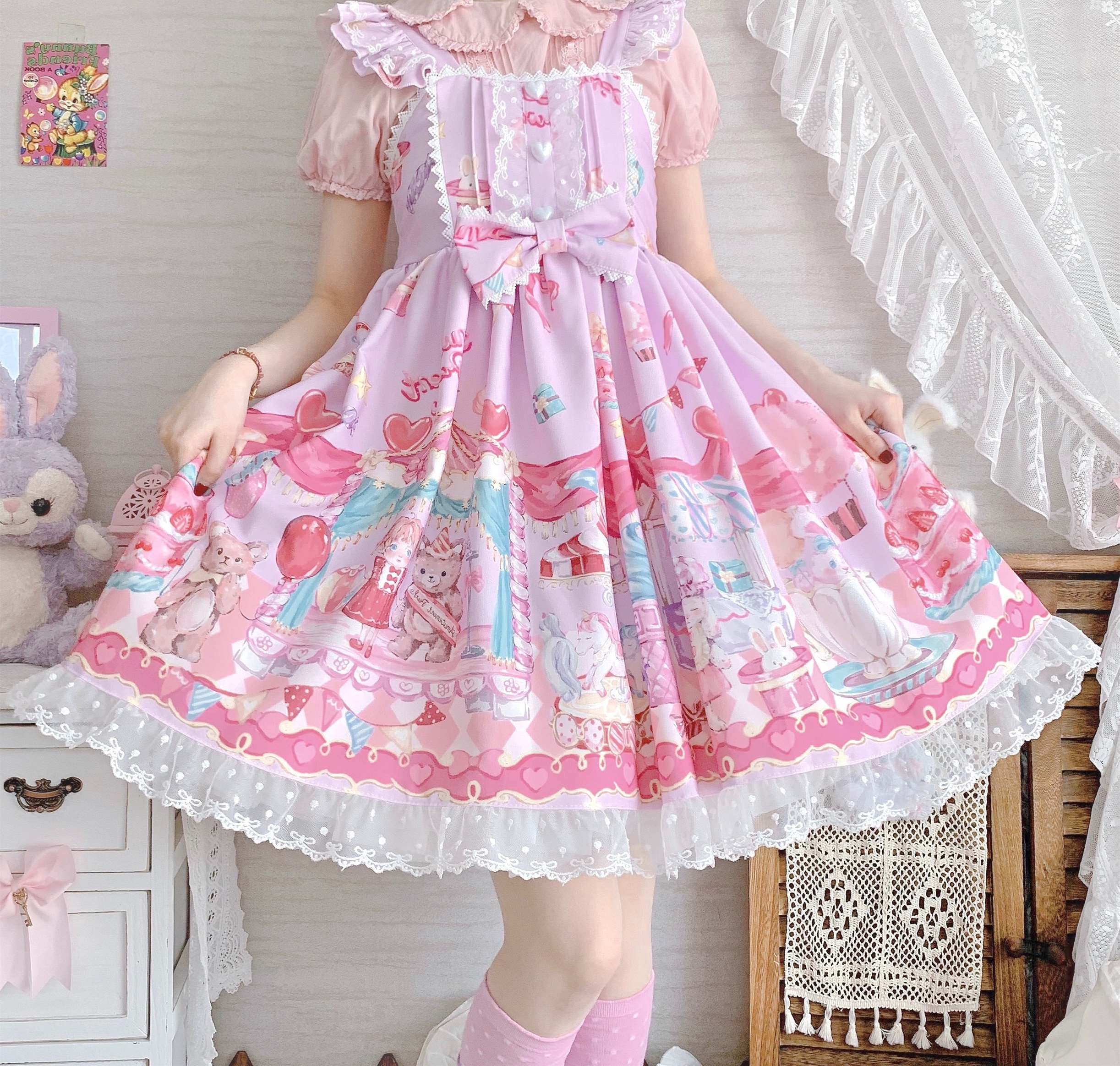 Pink Lolita Dress - Y2K Fashion Women's Cute Sweet Summer JSK