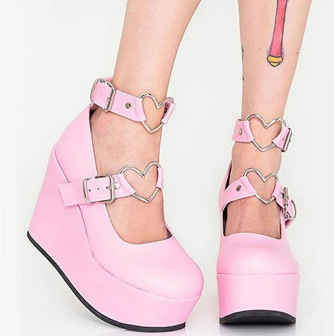 Pink Platform Sandals - Gothic Punk Chunky Shoes