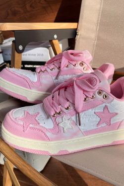 Pink Star Y2K Sneakers - Harajuku Kawaii Platform Shoes