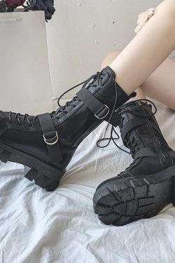 Punk Lace-Up Platform Ankle Boots - British Style