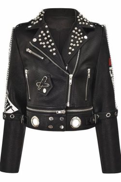 Punk Metal Rivet Zipper Jacket - Y2K Clothing