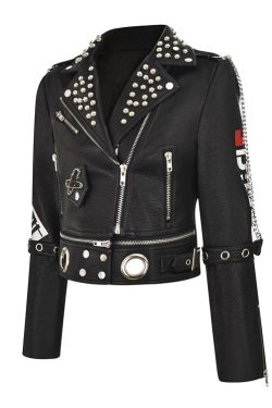 Punk Metal Rivet Zipper Jacket - Y2K Clothing