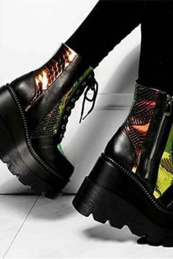 Punk Platform Boots - Women's Autumn Winter Lace Up Wedge Shoes