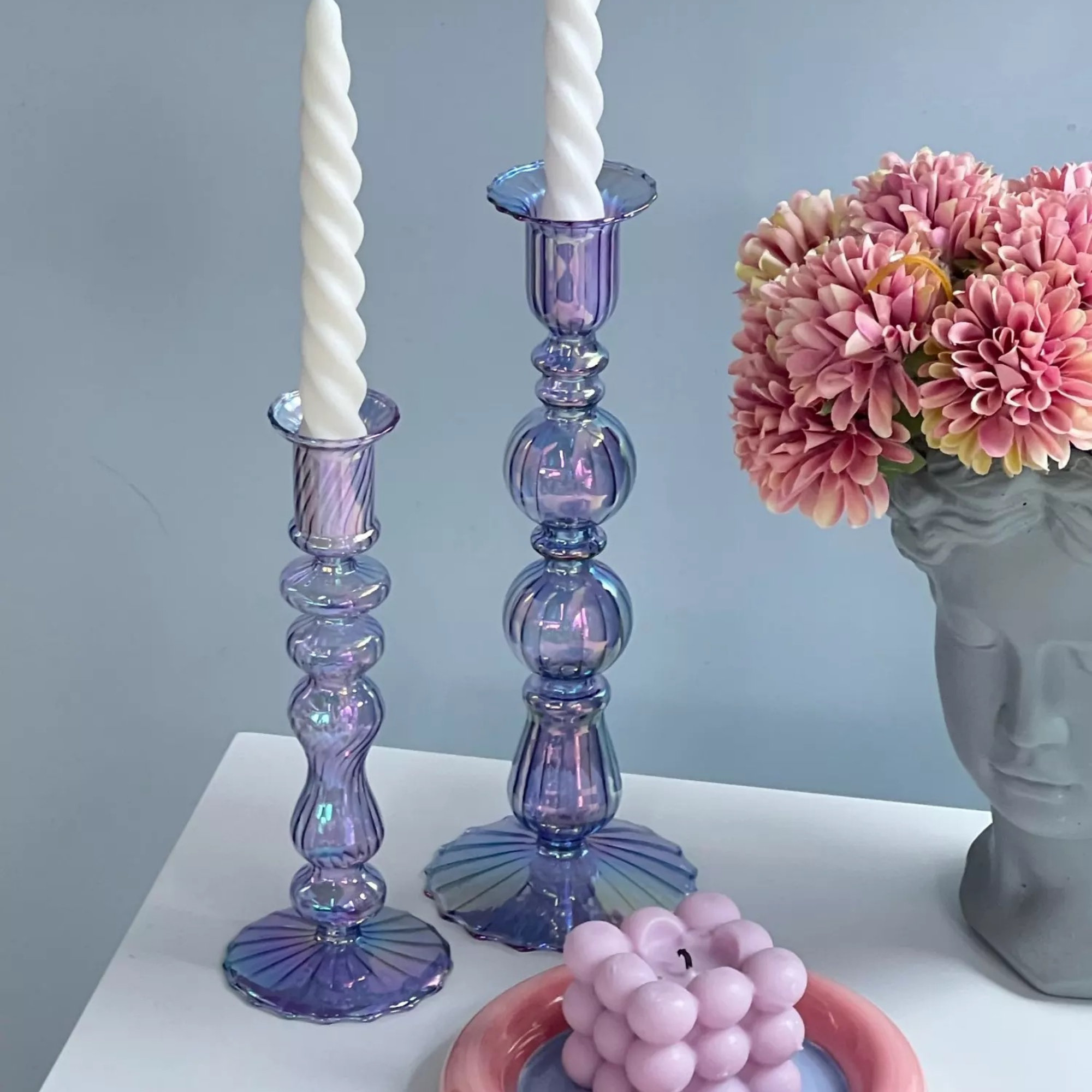 Purple Glass Flower Vase - Retro Boho Home Art Deco