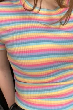 Rainbow Striped Y2K T-Shirt - Slim Fit Short Sleeve