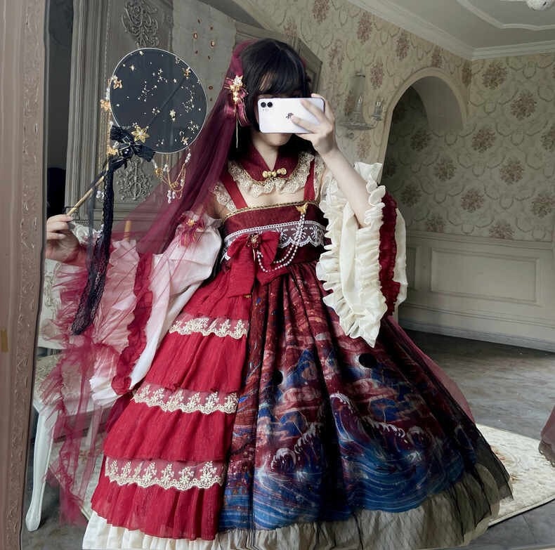 Red Lolita Dress with Cape - Y2K Clothing Fashion
