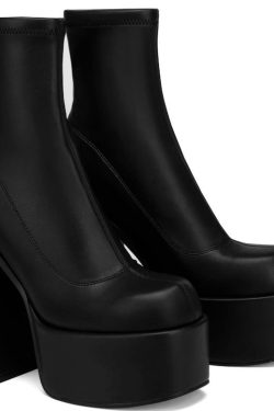 Retro Denim Black Ankle Boots Y2K Influencer Aesthetic
