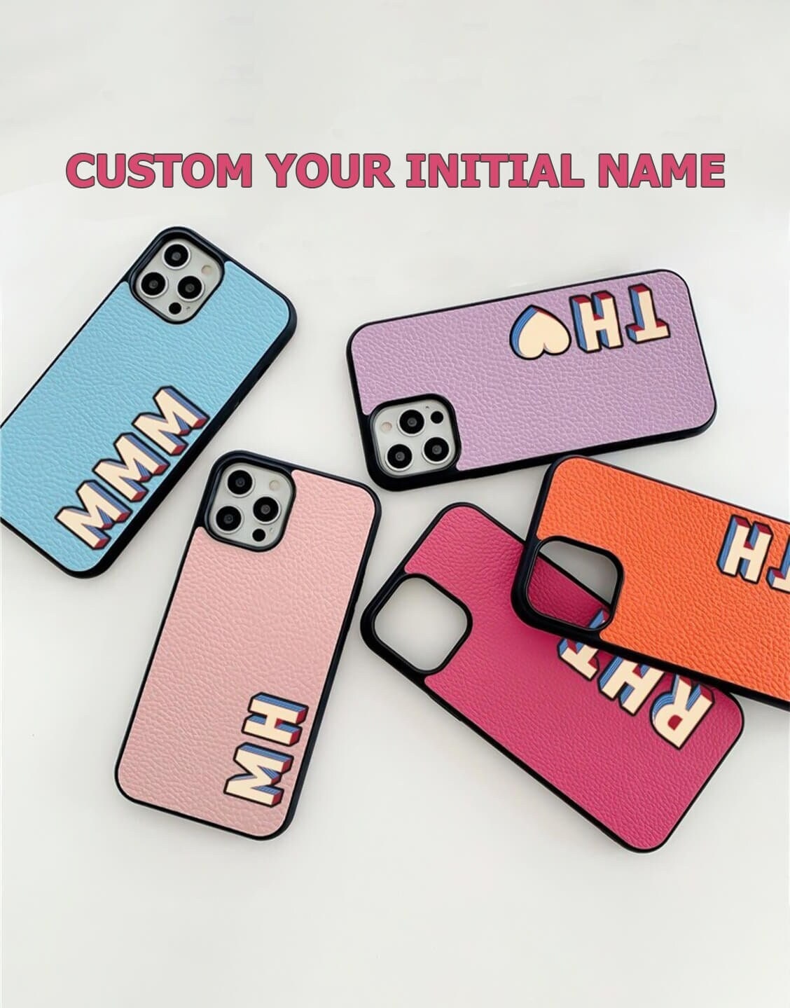 Retro Initials Leather Phone Case for iPhone - Personalized Gift