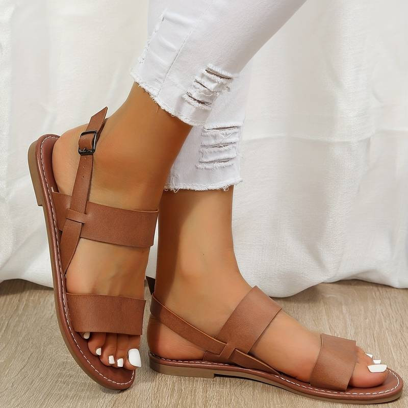 Roman Style Flat Sandals - Women's Open Toe Buckle Strap Shoes