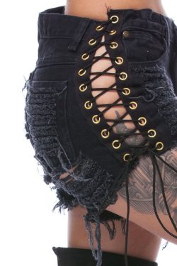 Sexy Ripped Hole Denim Lace Up Shorts for Women