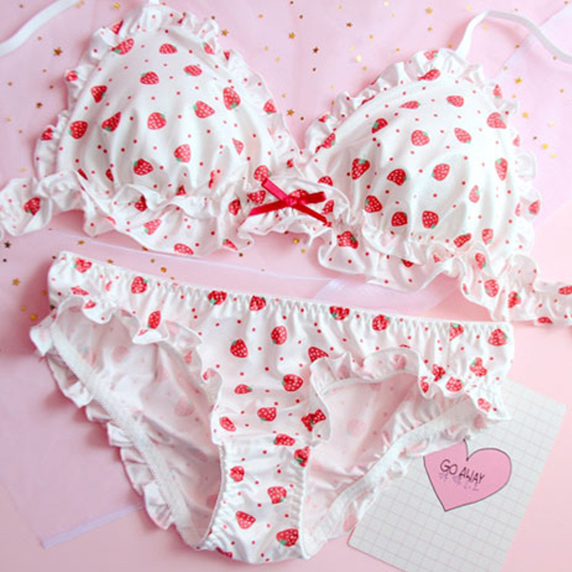 Sexy Strawberry Print Bra & Panties Set - Y2K Clothing