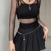 Sexy Y2K Off Shoulder Fishnet Crop Top - Gothic Streetwear