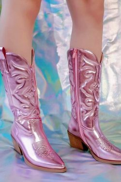 Shiny Pink Cowboy Boots - Unisex Western Style