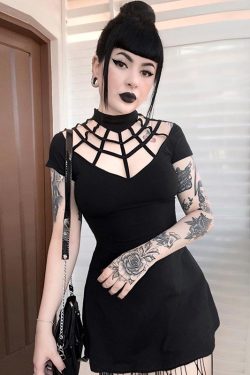 Spiderweb Collar Gothic Dress Y2K Punk Lolita Streetwear Vintage