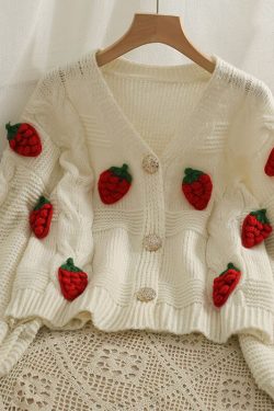 Strawberry Cardigan Sweater - Cute Y2K Fruit Knit Top