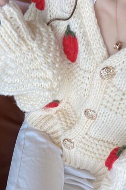 Strawberry Cardigan Sweater - Cute Y2K Fruit Knit Top