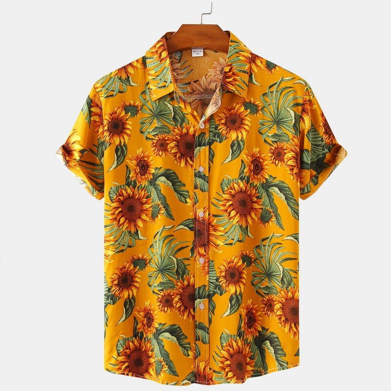 Sunflower Print Men's Hawaiian Shirt - Summer Beach Vacation Top