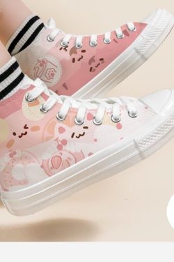 Sweet Pink Hand Painted Canvas Shoes - Kawaii Girls Casual Sneakers