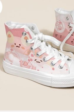 Sweet Pink Hand Painted Canvas Shoes - Kawaii Girls Casual Sneakers