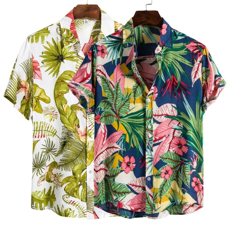 Tropical Palm Leaf Pattern Hawaiian Beach Shirt for Men