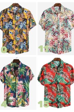 Tropical Palm Leaf Pattern Hawaiian Beach Shirt for Men