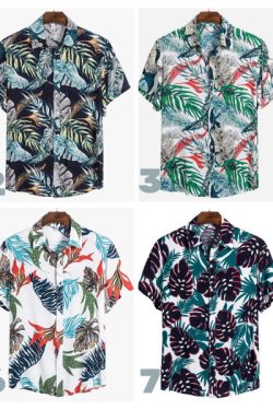 Tropical Palm Leaf Pattern Hawaiian Beach Shirt for Men