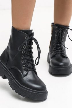 Vegan Leather Combat Boots - Chic and Edgy Women's Footwear