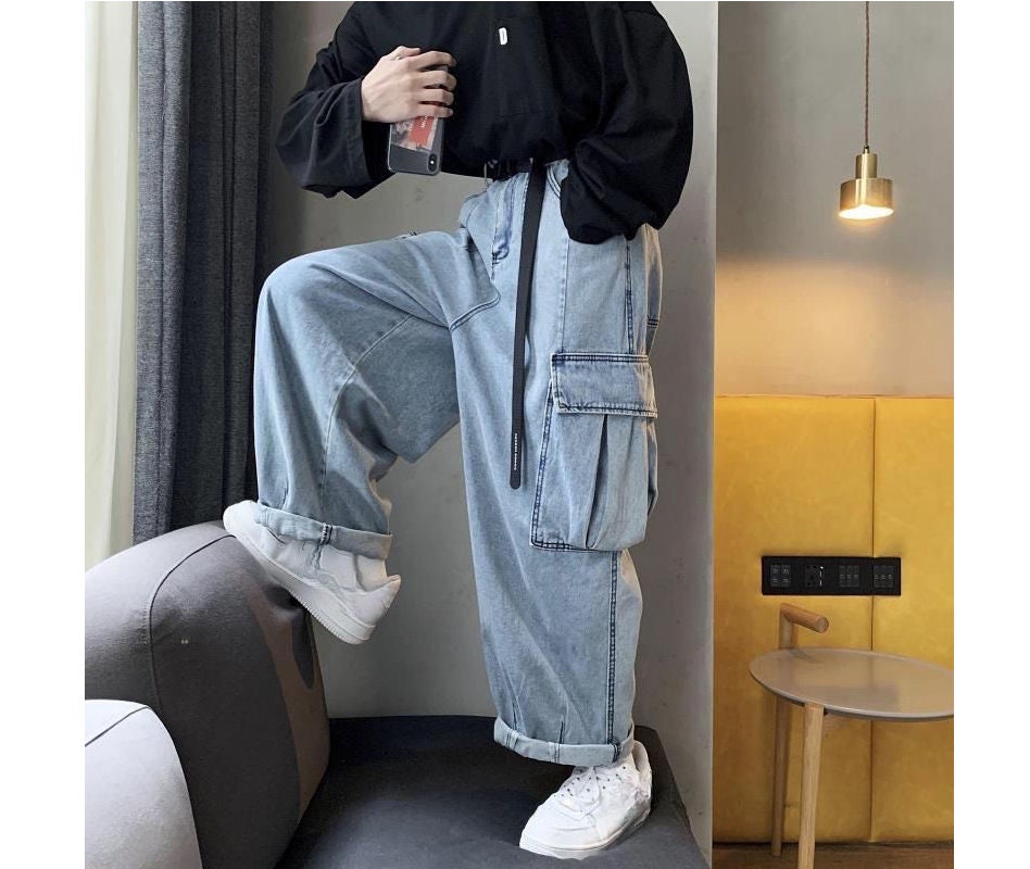 Vintage Baggy Jeans - Large Size Wide Fit Unisex Zipper Closure