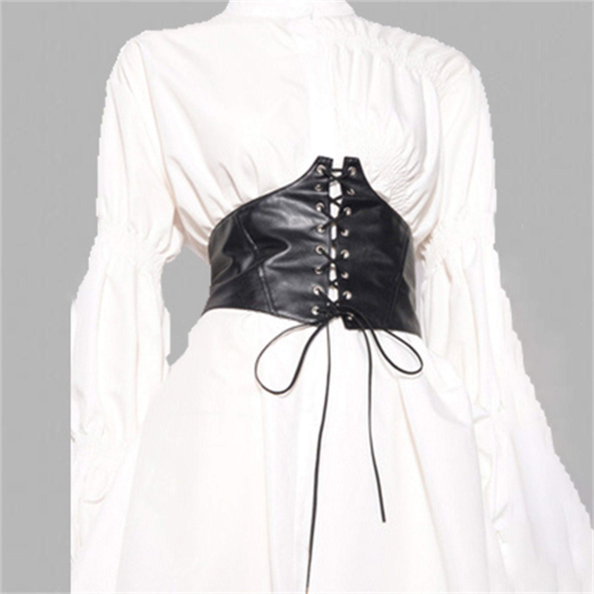 Vintage Black Leather Corset Belt - Y2K Fashion