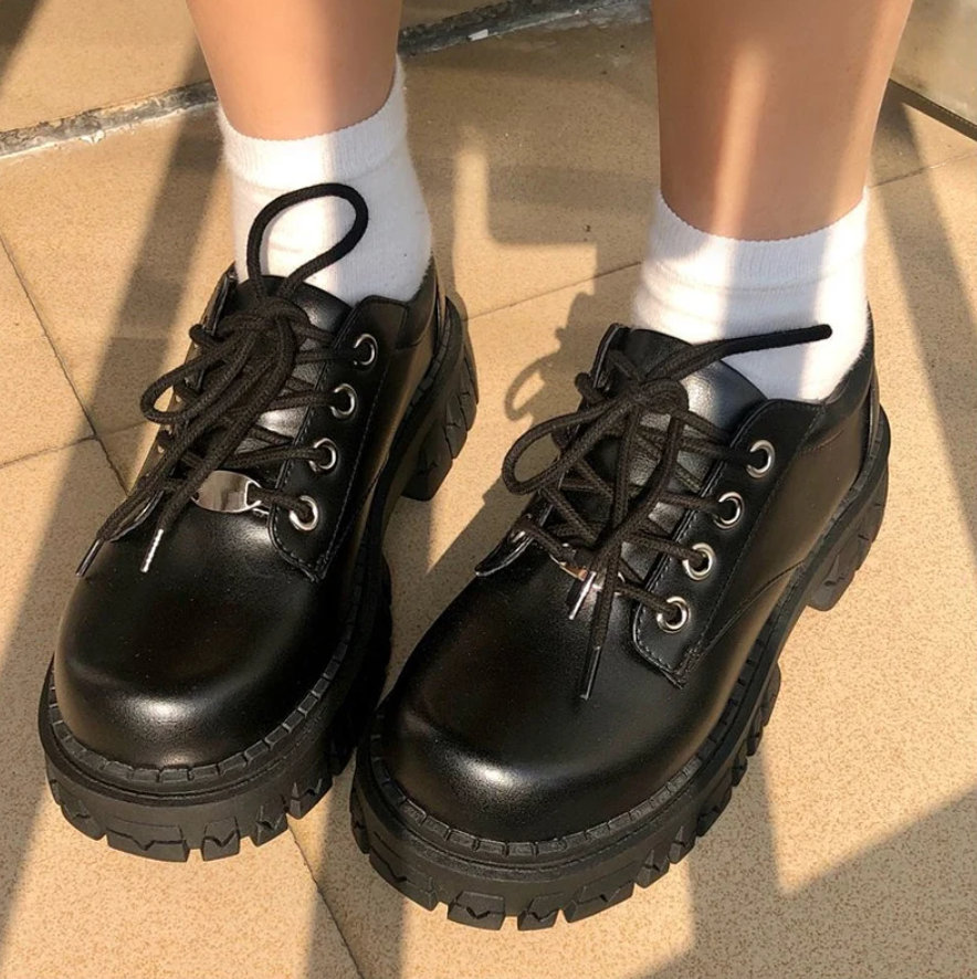 Vintage Black Platform Loafers - Y2K Fashion Shoes