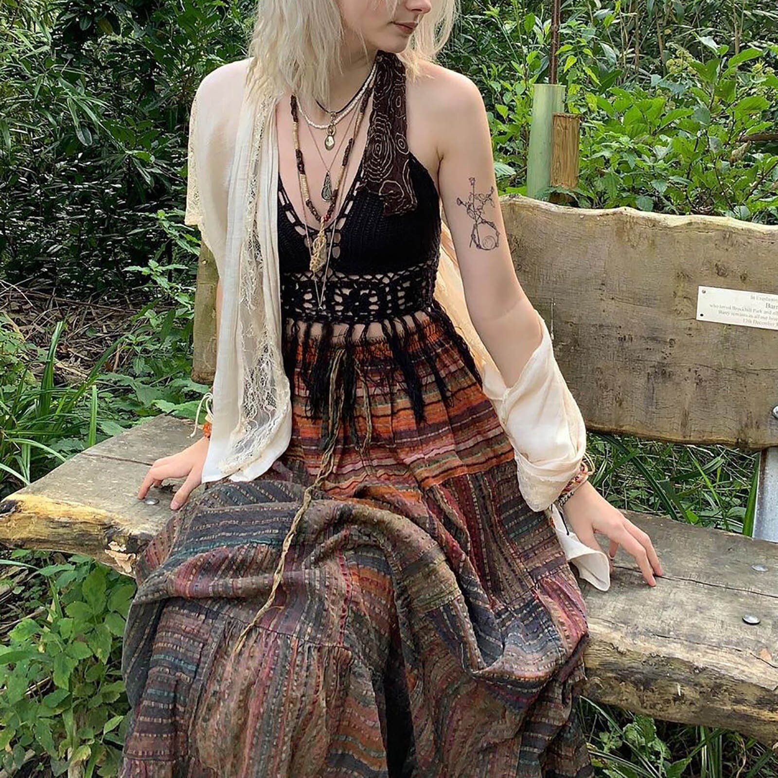 Vintage Fairy Grunge High Waist A-Line Maxi Skirt