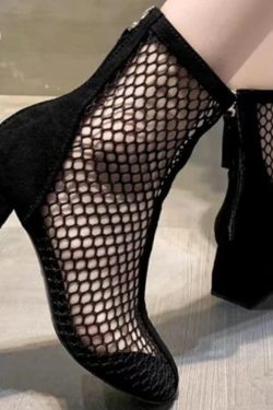 Vintage High Heel Boots - Retro Style Mesh Shoes