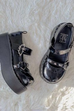 Vintage Mary Jane Wedge Shoes - Dark Leather Platforms