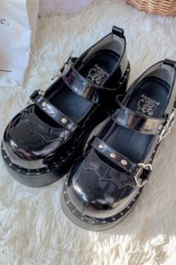 Vintage Mary Jane Wedge Shoes - Dark Leather Platforms