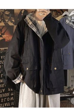 Vintage Plaid Hooded Jacket - Women's Harajuku Style