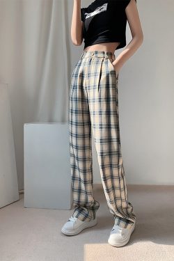 Vintage Style Plaid Wide Leg Pants - High Waisted & Casual