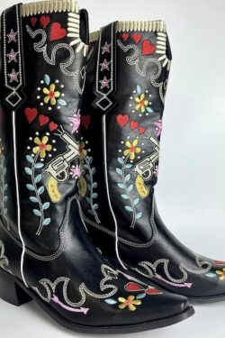 Vintage White Embroidered Cowgirl Boots - Y2K Fashion