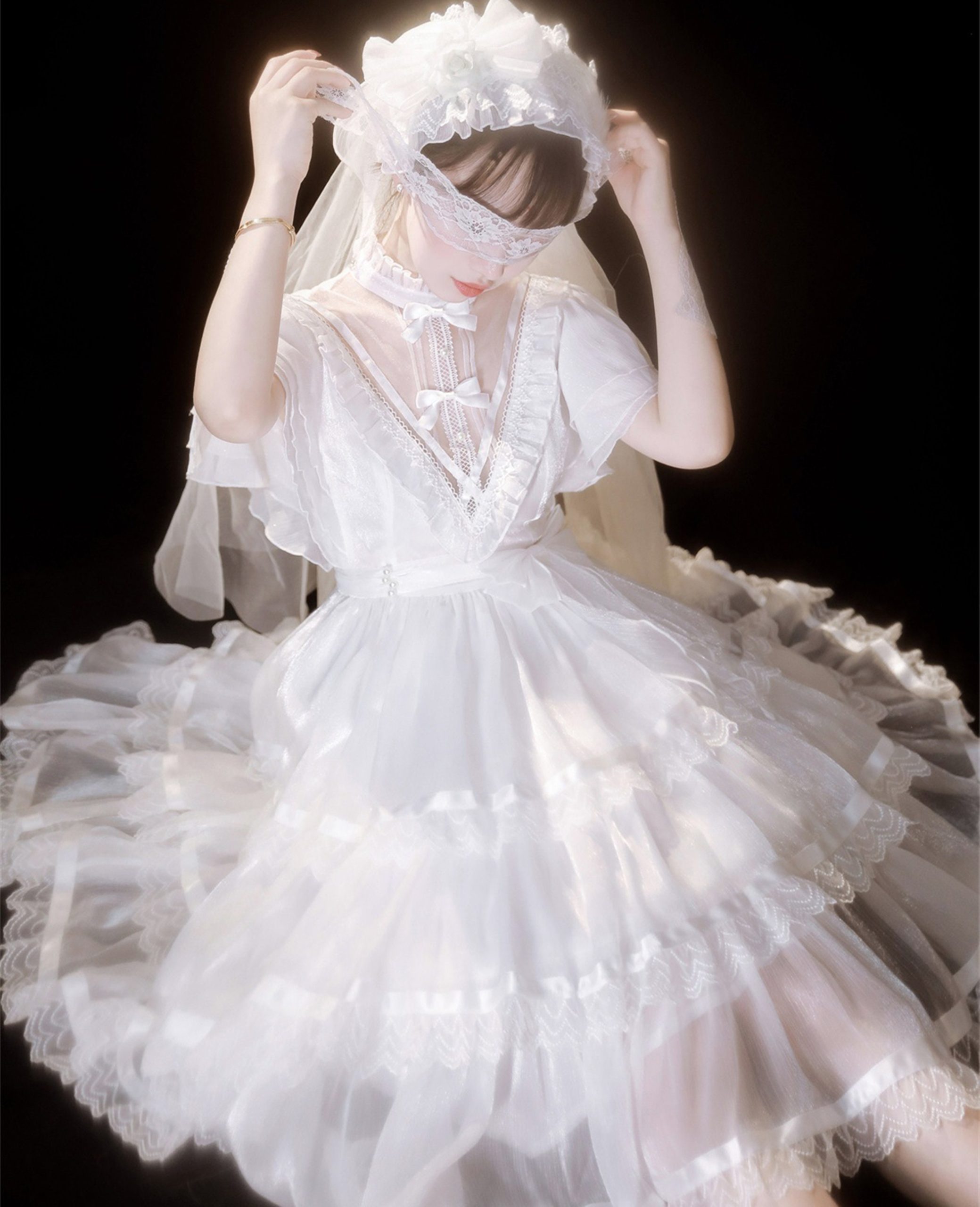 White Chiffon Princess Party Costume Bridal Dress