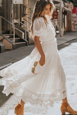 White Lace Dress for Women | Bohemian Boho Floral Wedding Beach Dress