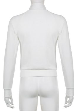 White Zipper Y2K Jacket - Vintage Aesthetic Hoodie