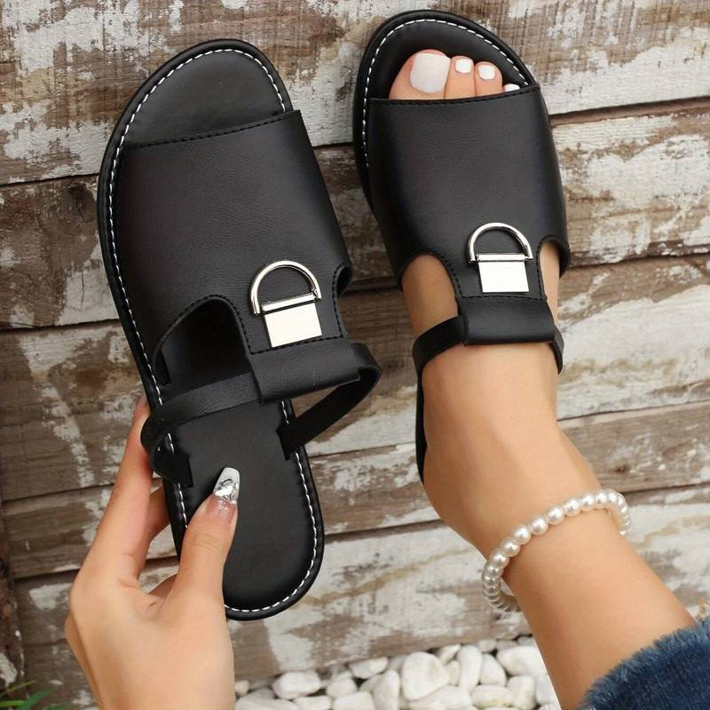 Women's Flat Slide Sandals - Open Toe, Non-Slip, Beach Ready!
