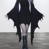 Women's Gothic Elf Costume - Bat Sleeves & Slim Hooded Dress